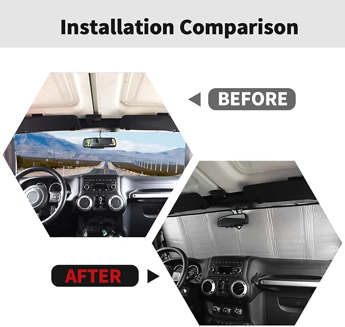 Windshield Sunshade Sun Shade Heat Shield Sun Visor Mat Compatible with Jeep Wrangler Rubicon Sahara TJ JK JKU 2 Door & 4 Door