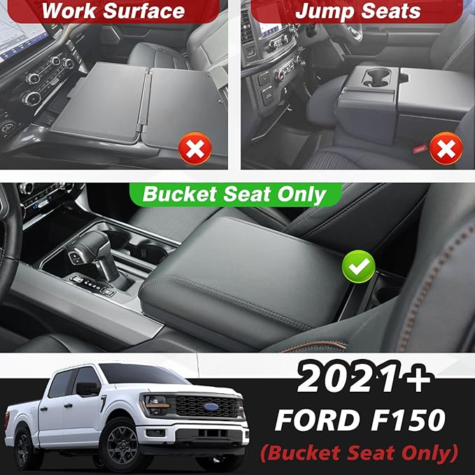 Muslogy Center Console Organizer 2PCS Compatible with 2021-2026 Ford F150 Accessories Front Console Storage Cover & Side Hanging Organizer Privacy Lid with USB Hole, Left & Right Seat Phone Pocket
