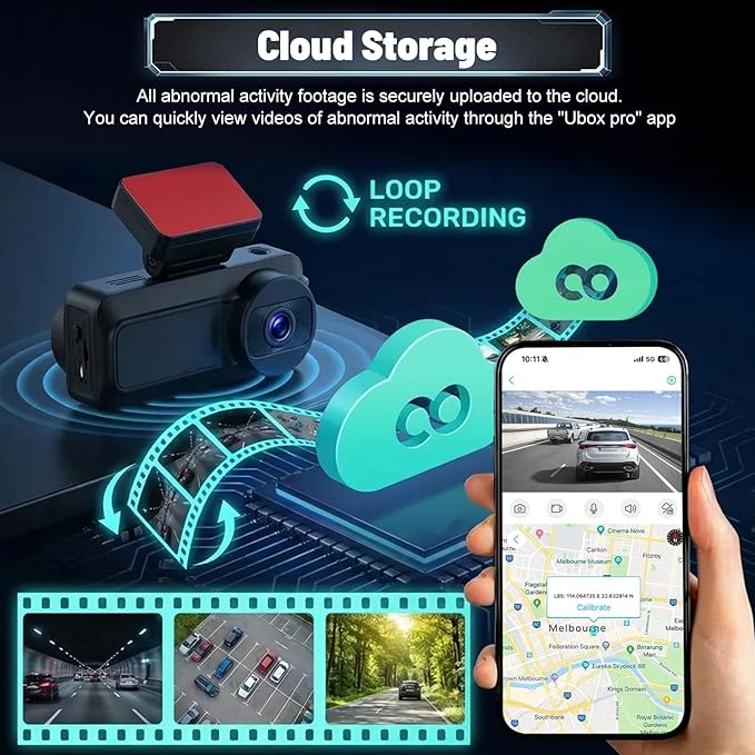 4G LTE Dash Cam with Live Remote Viewing, 1080P Dual Car Security Camera (Front and Cabin), Uboxpro App Control, 24/7 Smart Parking Monitor, Night Vision, Built-in GPS, OBD Power Port + SIM Card