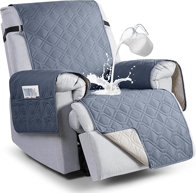 VANSOFY 100% Waterproof Recliner Chair Covers, Recliner Cover Non-Slip Dog Chair Cover Furniture Protector Washable Slipcover with Pocket, Elastic Straps for Pets, Dogs(Slate Gray, 23.6")