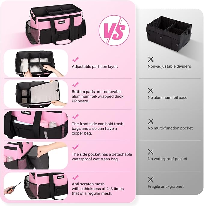 Large Wearable Cleaning Caddy Bags,Cleaning Supplies Storage Bag with Handles and Adjustable Shoulder Strap and Removable Waist Straps,Waterproof Cleaning Bags for Home,Car,Office (Pink)
