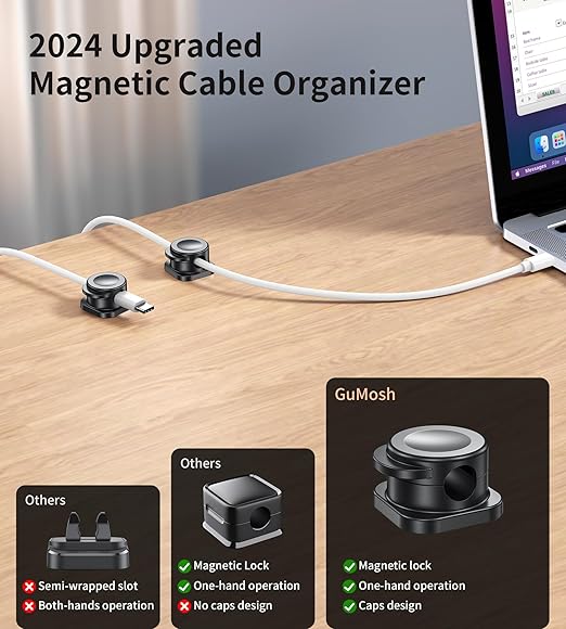 [16 Pcs] Cord Organizer, Magnetic Cable Clips Cable Management, Wire Organizers with Enhanced Adhesive, Desk Organizer Office Desk & Computer Accessories for Office Desk Nightstand Wall Car