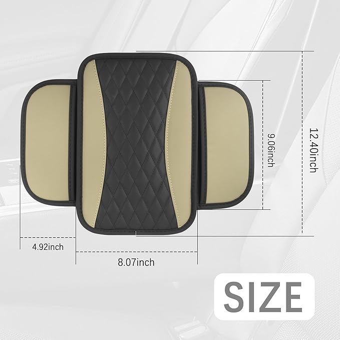 IHOTDER Patchwork Leather Center Console Covers for Cars,Upgraded Arm Rest Cover for Car with Side Storage Pocket for Car Seat Organizer,Middle Console Cover Stylish Car Decoration (Beige)
