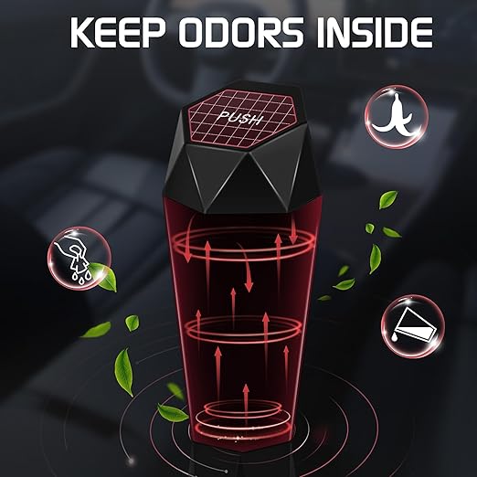 Car Trash Can with Lid, Mini Car Trash Cup with 15 Additional Trash Bags, Car Accessories for Interior, Leakproof Vehicle Garbage Bin for Car, Home, Office - 1 Pack, Black