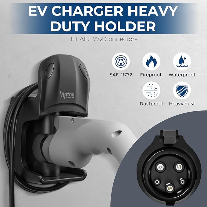 VIPTOO EV Charger Wall Mount Holder, J1772 Charger Cable Organizer with 5-Level 0°–180° Adjustable Rotation for All EV Chargers, Unique Sports Car Design