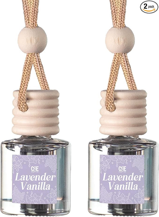 C&E Craft Co Hanging Car Air Freshener Diffuser 2 Pack, Long Lasting Fragrance Oil Car Freshener, Glass Bottle Auto Air Freshener, Made in USA (Lavender Vanilla)