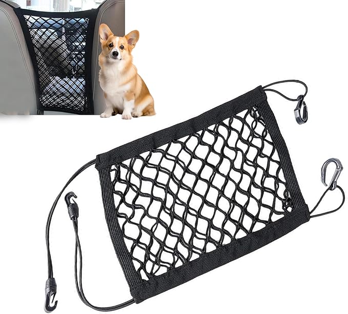 Dog Car Net Barrier, Front/Rear Seats Pet Isolation Net, Flexible Anti-scratch Dog Isolation Barrier, Universal Organizes Essentials for Car, SUV, Truck (Black)