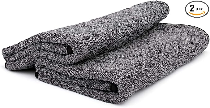 The Rag Company - Double Twistress (2-Pack) Professional Korean 70/30 Blend, Twist Loop Microfiber Drying Towels Car Detailing, Lint-Free, Streak-Free, Multipurpose Use, 850gsm, 20in x 24in, Grey