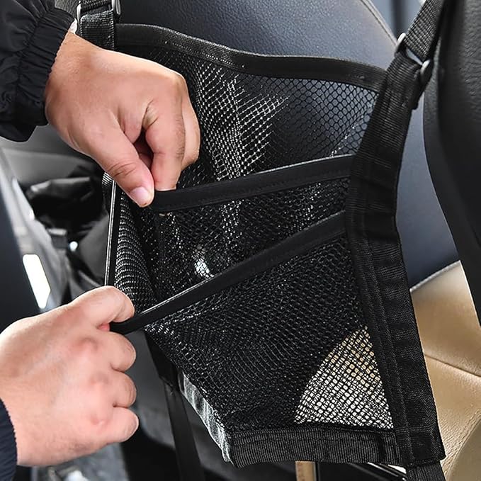 Dog Car Net Barrier Universal Pet Barrier Backseat Storage Mesh Bag 3 Layers with Auto Safety Mesh Organizer Netting Pouch Seat Back Net Bag Holder Dog Car Divider for Trucks SUV Van Easy to Install