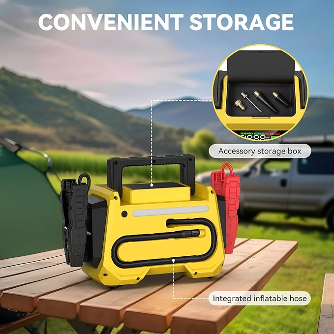 Jump Starter with Air Compressor, 9000A 150PSI Car Jump Starter, 24000mAh Portable Jump Starter Pack(All Gas/12.0L Diesel), 12V Battery Jump Starter with Display, USB Port, 2 LED Light
