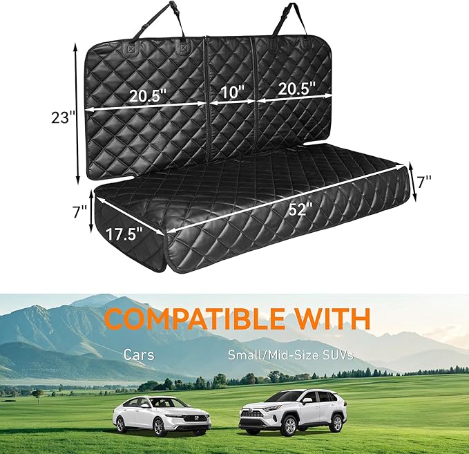 Dog Car Seat Cover for Back Seat, Waterproof Back Seat Covers for Dogs, PU Leather Nonslip Bench Car Seat Protector Universal Fit Most Vehicles,SUVs,Small Trucks（Black,Standard）