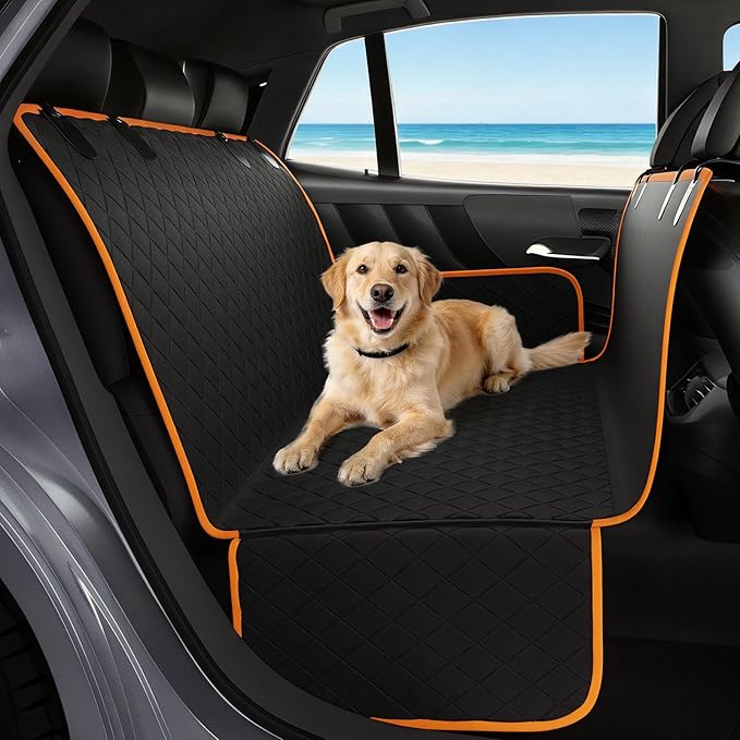 KITPLUS Dog Car Seat Cover for Pets Waterproof Seat Cover Hammock Nonslip Durable 600D Heavy Duty Scratch Proof Soft Back Seat Covers for Cars Trucks and SUVs