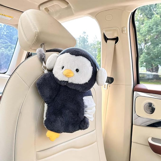 Tissue Box Cover Plush Tissue Box Holder for Car, Home, Decorative Holder/Organizer for Bathroom Vanity Countertop, Nightstands, Office Desk-Penguin