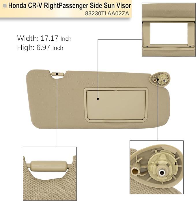 NHILES Passenger Right Side Sun Visor Replacement Fits for Honda CR-V 2017-2022 Sunshade Without Light 83230TLAA02ZA Color: Beige