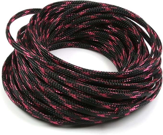 Aicosineg Cable Sleeve Braided Sleeving PET Wire Loom Tubing Cable 32.81ft-1/6inches Wrap Protector for HiFi Audio and Video Headphone Cable Protect Wires from Chewing of Pets Black and Pink