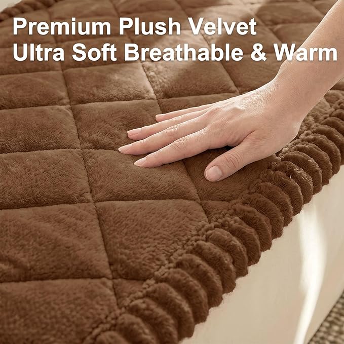 Smiry Fuzzy Couch Cover for Dogs, Non Slip Washable Pet Sofa Cover, Scratch Proof Hair Resistant Plush Sofa Slipcover, Pet Friendly Couch Cushion Protector for Cat, Brown, 27.6" x 70.9"
