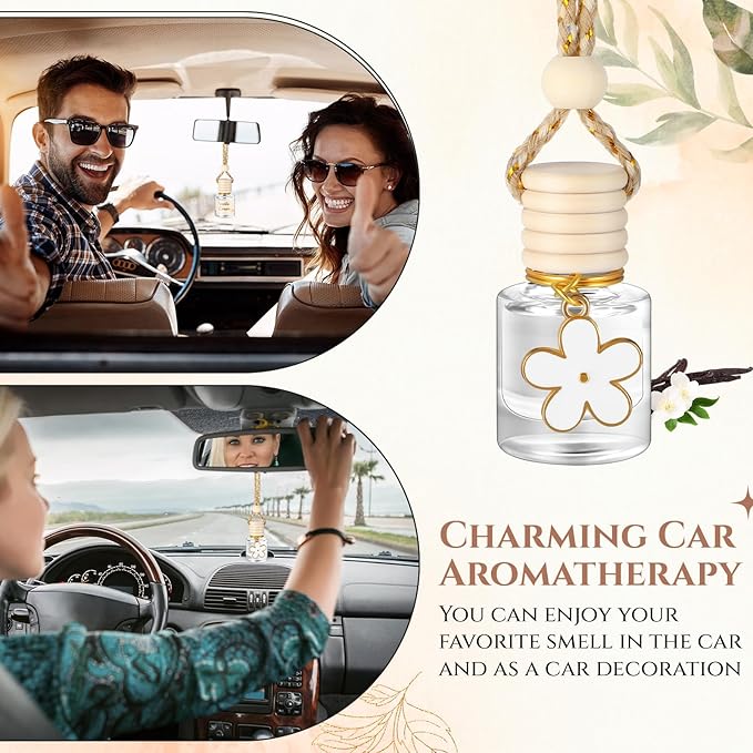 Siifert 2 Sets Hanging Car Air Freshener and Essential Oil Diffuser, Car Air Freshener Daisy Essential Oil Diffuser Long Lasting Automobile Aromatherapy(White,Vanilla Cream)