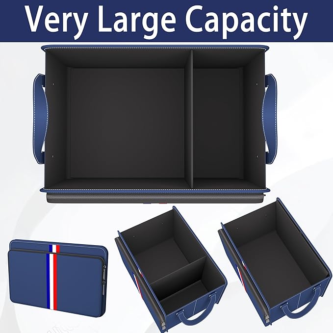 Homeve Trunk Organizer for Car, Waterproof Collapsible 3 Compartments Car Organizer, Foldable Storage for Car Accessories, Tools, Sundries for Women Men, Tote Bag (Blue, Standard)