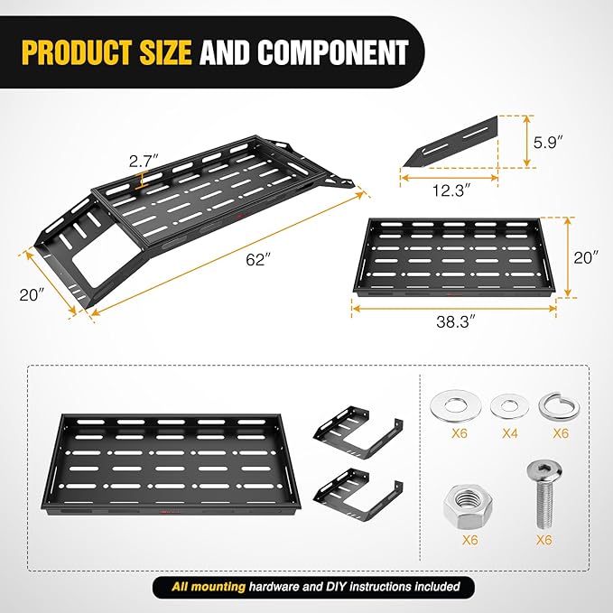 Nilight Interior Storage Rear Trunk Cargo Rack Basket Tray Interior Storage Luggage Carrier for 2007-2025 Wrangler JK JKU & JL JLU Unlimited 4-Door Hardtops