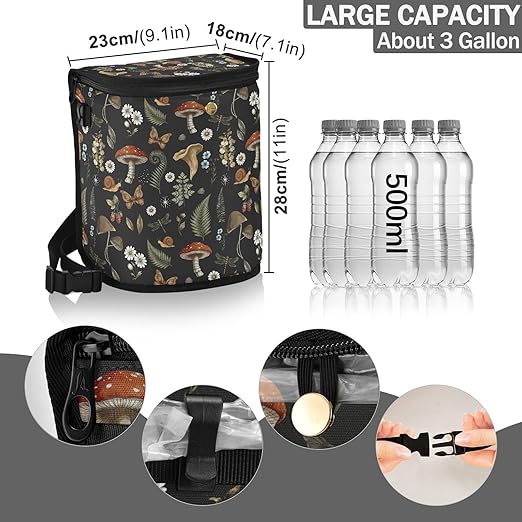 Mushrooms Car Trash Can Vintage Flower Butterfly Dragonfly Car Garbage Bag with Lid Hanging Waterproof Leak Proof Vehicle Storage Bin
