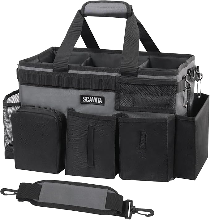 Wearable Cleaning Caddy Bag, Cleaning Caddy Supplies Organizer with Handle & Shoulder Straps for Housekeepers, Under Sink & Car Cleaning Tool Organizers with 4 Foldable Divider (GraphiteGrey)