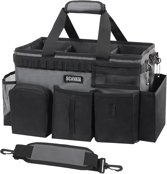 Wearable Cleaning Caddy Bag, Cleaning Caddy Supplies Organizer with Handle & Shoulder Straps for Housekeepers, Under Sink & Car Cleaning Tool Organizers with 4 Foldable Divider (GraphiteGrey)