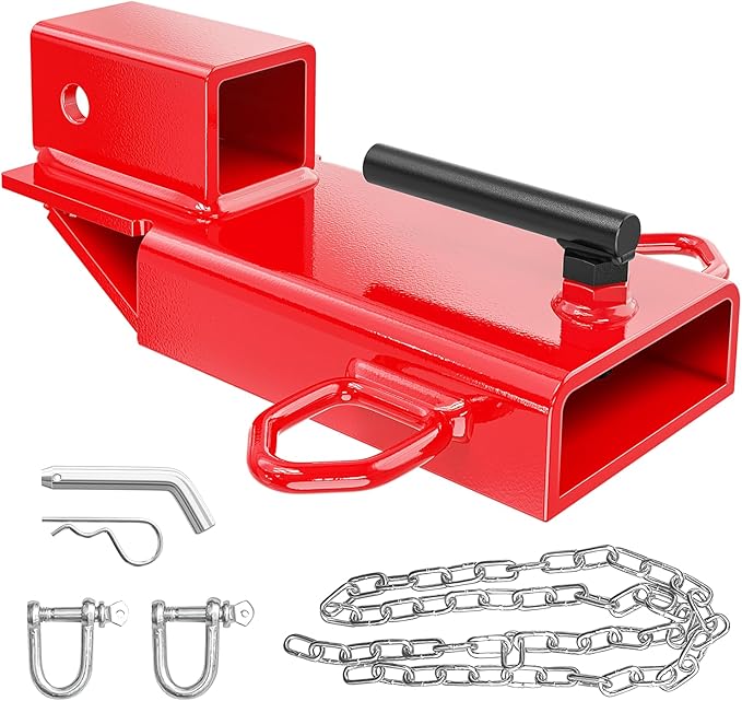 Nilight Forklift Trailer Hitch Attachment Fits 2 Inch Receiver Clamp on Pallet Fork Trailer Towing Adapter with Safety Chain & 5/8” Hitch Pin Clip Red