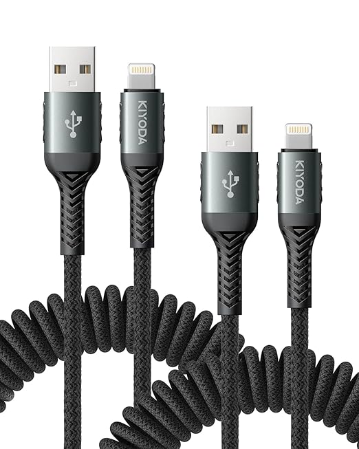 USB to Lightning Cable for Car 3FT+6FT, Coiled iPhone Charger Cable Braided USBA to Lightning Cable [Apple MFi Certified] Fast Charging Cord Compatible with iPhone 14/Pro Max/13 12 11 8, iPad AirPods