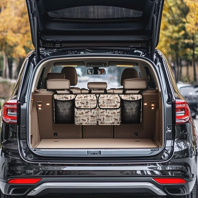 Car Trunk Organizer Hanging Car Organizer Back Seat, Western Cowboy Car Interior Accessories with 2 Pockets & 2 Mesh Pouches for Groceries, Will Provide More Space for SUV, Trucks, Van, Sedan