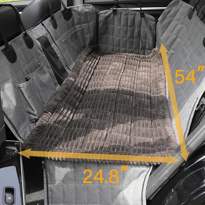 Awjcsv Dog Car Seat Cover for Back Seat, Dog Bed for Car, Fit for Backseat Extenders, Car Seat Protector, Nonslip Soft Durable for Cars Trucks and SUVs (Black, 24.8" x 54")