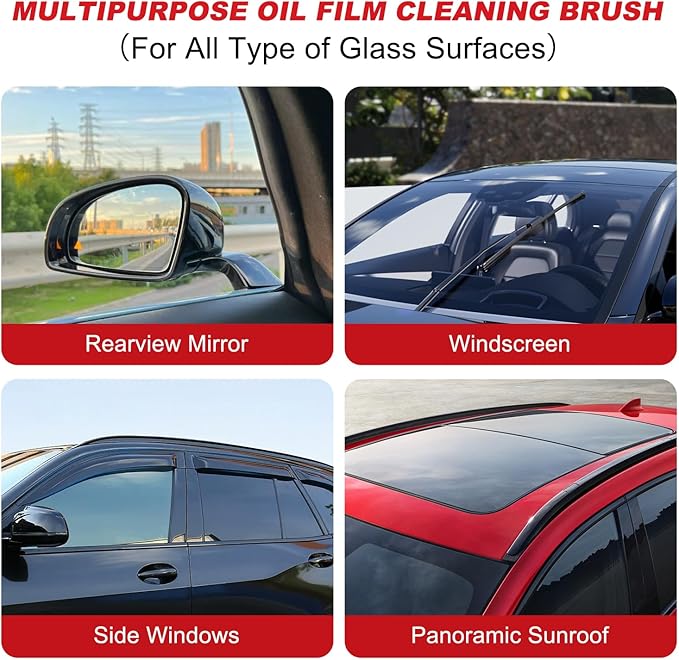 Oil-Free Car Glass Brushes, Upgrade 2.0 Clear Vision Glass Cleaner, Oil Film Cleaning Brush for Automotive Windows, Clearvision Cars Windshield Cleaner Tool (1set) (1, Red)