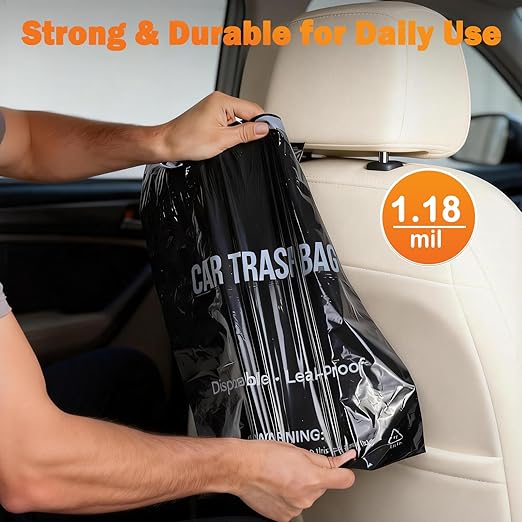 100 Count Disposable Car Trash Bags - 2 Gallon Leakproof & Smellproof Car Garbage Bags, Hanging & Stick-On Car Trash Can Alternative, 1.18 mil Heavy Duty for Car, SUV, Truck