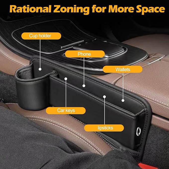 Tefola 2 Packs Car Seat Gap Filler, Leather Car Seat Gap Organizer, Car Storage Box for Holding Phone, Sunglasses, Keys, Car Accessories fit Auto SUV Truck fit for Driver/Passenger Seat (Black)