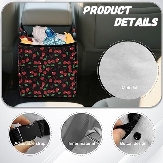 Cherries Car Trash Can Hanging Trash Bin Leak-Proof Collapsible Car Garbage Bag, Car Accessories 2 Gal Large Capacity Multipurpose Storage Container