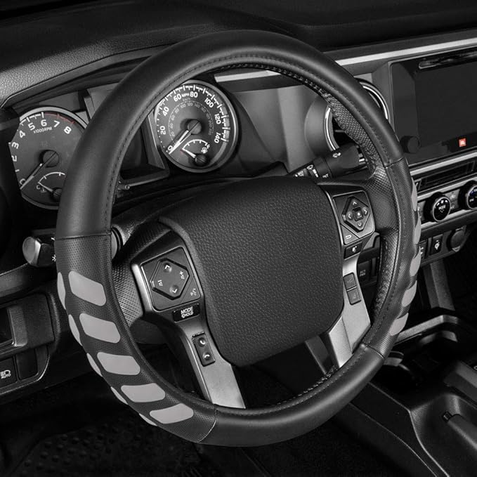 Cat® UltraSport Faux Black Leather Truck Steering Wheel Cover, Large 16 inch Size, Durable and Comfortable with Advanced Grip, Steering Wheel Cover for Truck Auto Van SUV