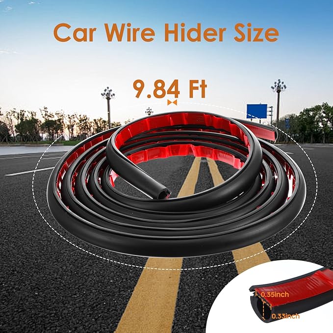 9.84 Ft Windshield Wire Hider for Car - Black PVC Side Opening Cable Cover to Hide Wires on Roof Rack, Light Bar, Dome Light & More - Universal Car Wire Hider