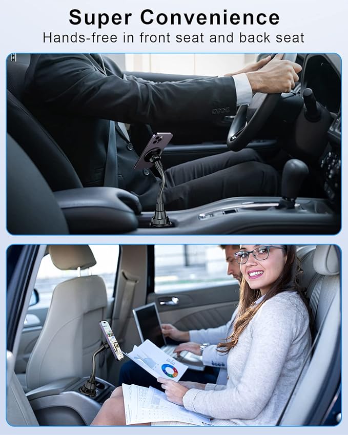 SUPERONE Upgraded for Magsafe Cup Holder Phone Mount,Universal Phone Holders for Car,Wireless Magnetic Car Mount with Adjustable Neck and 360°Rotation for iPhone,Samsung,Google and All Smartphones