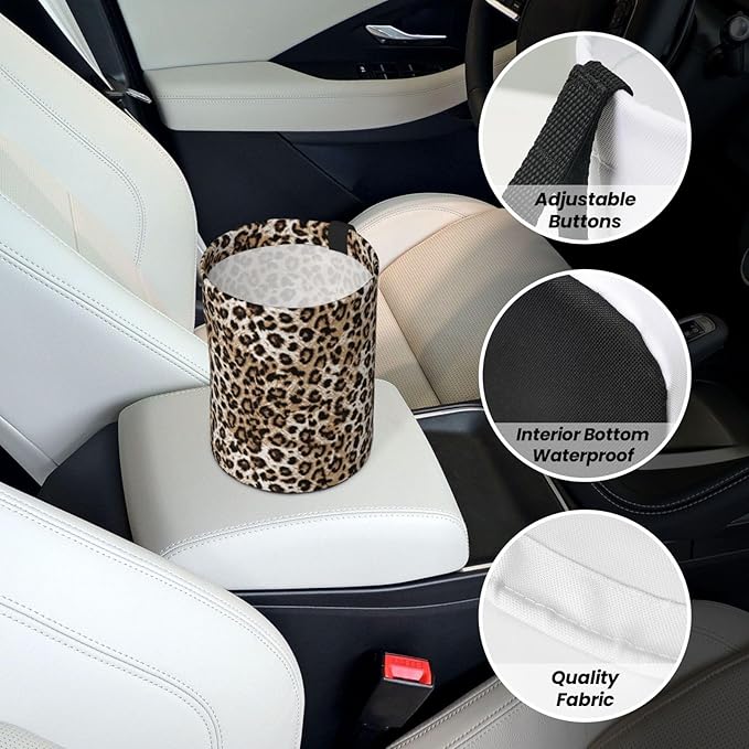 Car Trash Can Leopard Pattern Multipurpose Collapsible Leakproof Trash Bin Car Accessories for Car Automotive Truck SUV