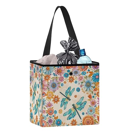Dragonfly and Boho Mandala Car Trash Can Leakproof Trash Bin Car Garbage Can Hanging Water-Resistant Collapsible Auto Trash Bag Car Accessories for Women Men