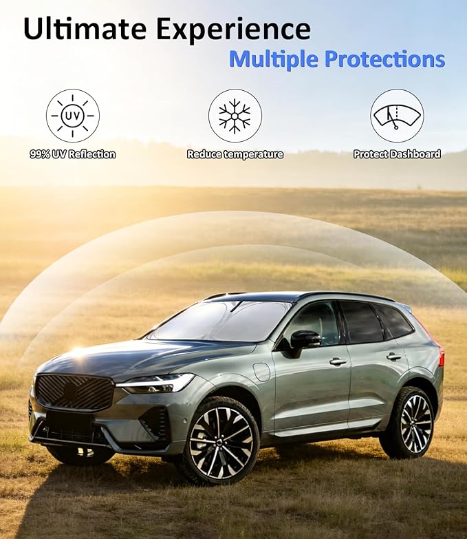 Windshield Sun Shade for 2018-2026 Volvo XC60 - Car Front Window Sunshade & Heat Shield Accessories | 240T Sun Visor Protector Blocks UV Rays