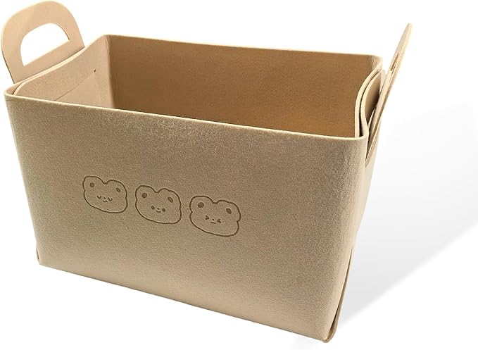 Car Trunk Organizer, Foldable Felt Basket Lightweight Storage Bin with Handles, Large Capacity Flexible Storage Bag Multipurpose Organizer for Vehicle Trunk & Backseat (Beige, 3 Bears)