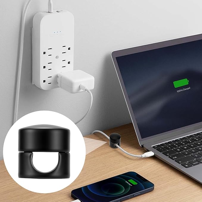SmallCat 8 Sets Charger Holders for Cords, Matte Black Color Adjustable Cable Anchor Holders, Adhesive Metal Cord Clips, Cable Management Wire Organizers for Desk, Office, Nightstand
