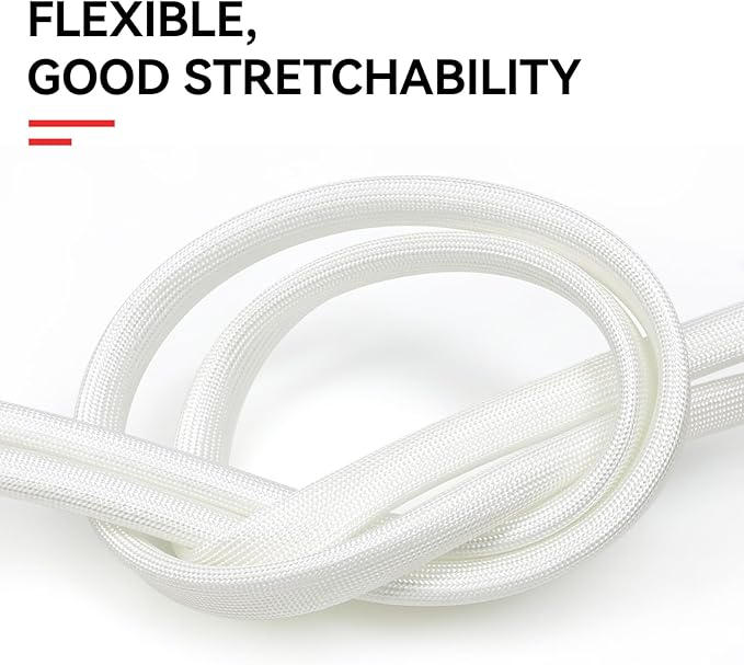 Braided Fiberglass Sleeve, 10ft High Temp Cable Sleeve, Flexible Cable Management Cable Protector for Car Wire Loom Protection (White, 1")