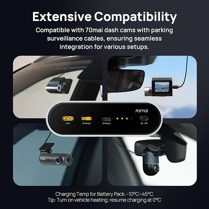 70mai Dash Cam Battery Pack BL96NNX, 96Wh LiFePO4 Backup Power, Up to 30-Hour Parking Mode, Low Voltage Protection, 11.2-30V Input, XT30+Type-C Output, 7-Protection BMS(Fuse Box Solution)