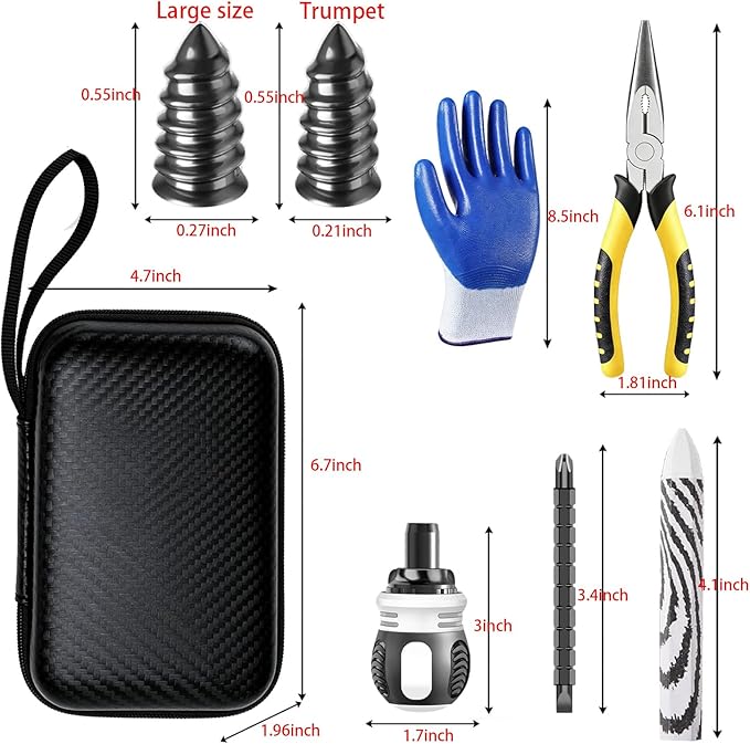 Tire Screw Plug Repair kit - No Need to Remove The tire, tire sidewall Repair kit, Patch Plug Tool and Portable Storage Bag - Quick Flat tire Repair for Cars, Trucks, Motorcycles and SUV