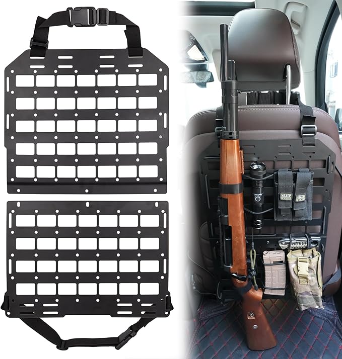 Pridefend Heavy Duty Rigid Tactical Seat Back Gun Rack with Molle Panel Vehicle Gun Holder,All-Steel Tactical Seat Back Organizer for Hunting Rifles/Shotguns