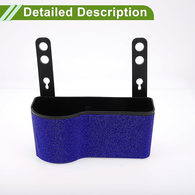 Universal 7.9" Length 3.5" Width 3.1" Height Car Trash Can Hanging Trash Bin Plastic Rhinestone 1 Pc with Hook Blue