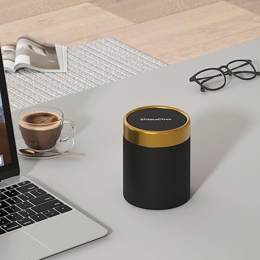 Desktop Trash can with Lid,0.4 Gal Stainless Steel Counter Top Trash Can Mini Bathroom Trash Can for Car,Office,Kitchen,Desk,a Roll of Trash Bag(Black)