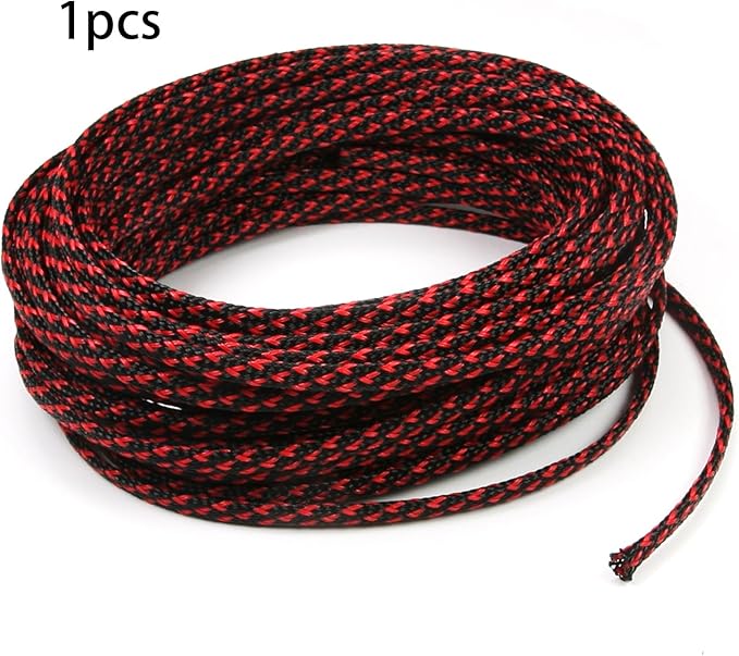 Aicosineg 32.81ft PET Flexible Braided Cable Sleeve 0.16inch Width Wire Loom Sleeving and Organizer Flexible Wire Mesh Sleeve Wrap Protector for TV Audio PC Cords from Pets Chewing Black and Red