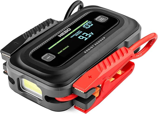 NEBO Assist 2500XP+ Jump Starter | 3-in-1 2500 Amps Jump Starter, Charger, Illuminated Floodlight, USB Compatible, Automotive, Emergency, Spark-Proof Safety
